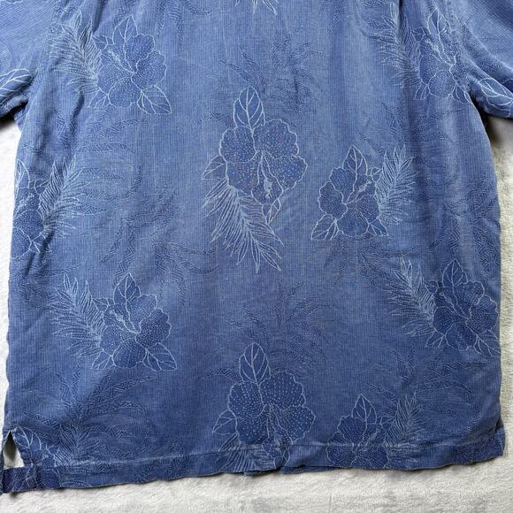 Tommy Bahama Silk Hawaiian Shirt Men's Large Blue 100% Silk Vacation Resortwear - Picture 12 of 15